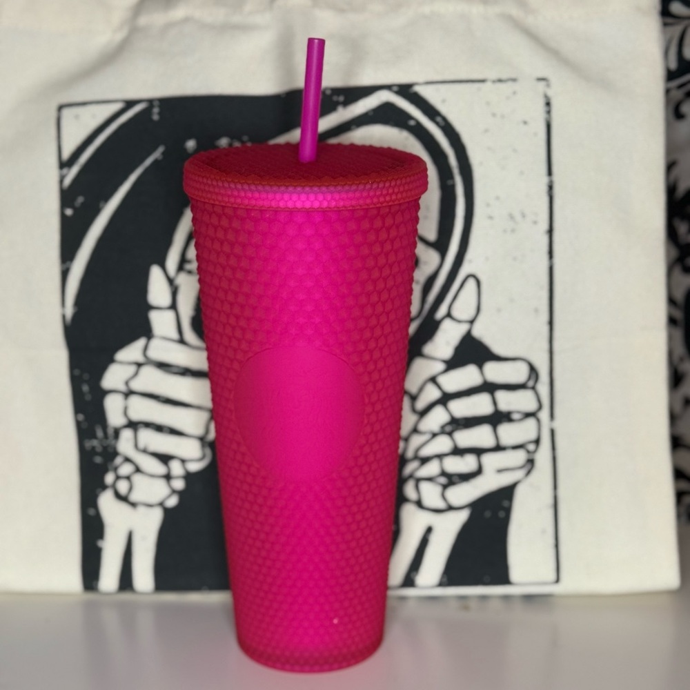 Vibrant Pink Textured Tumbler with Straw